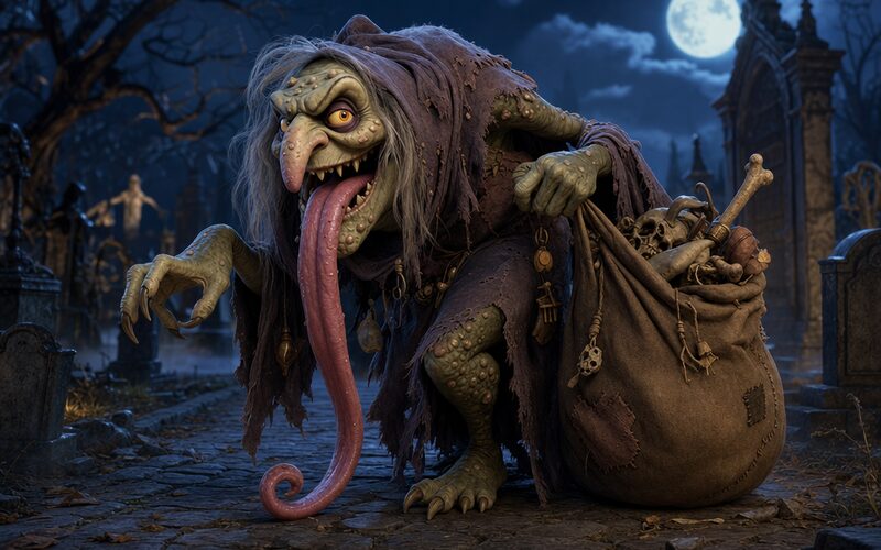 Hřbitovní babizna — 3D animák ilustrace