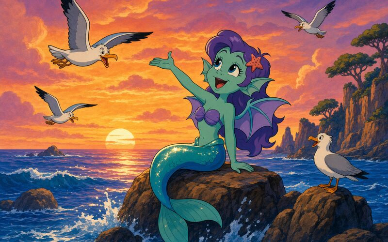 Siréna — 2D animák ilustrace